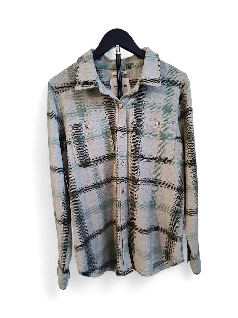Thread & Supply Plaid Flannel Shacket Green Womens Size Medium - Picture 2 of 10